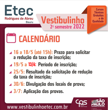 ETEC 2022 → Inscrições, Cursos e Calendário do Vestibulinho ETEC