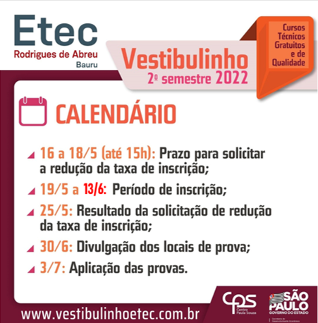 ETEC 2022 → Inscrições Vestibulinho ETEC 2022, Cursos e Calendário