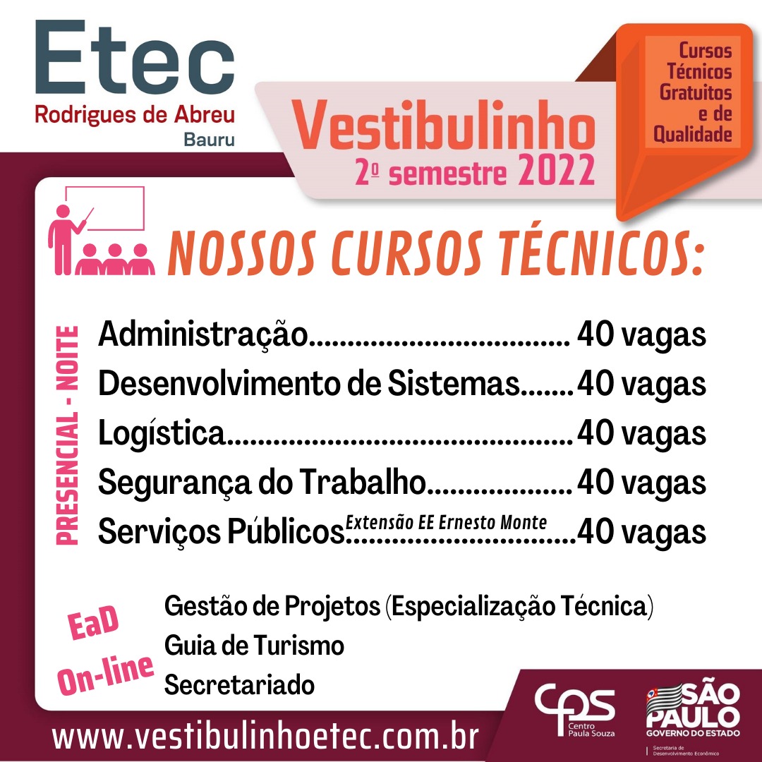VESTIBULINHO ETEC 2022 → Inscrições, Calendário de Provas e Cursos
